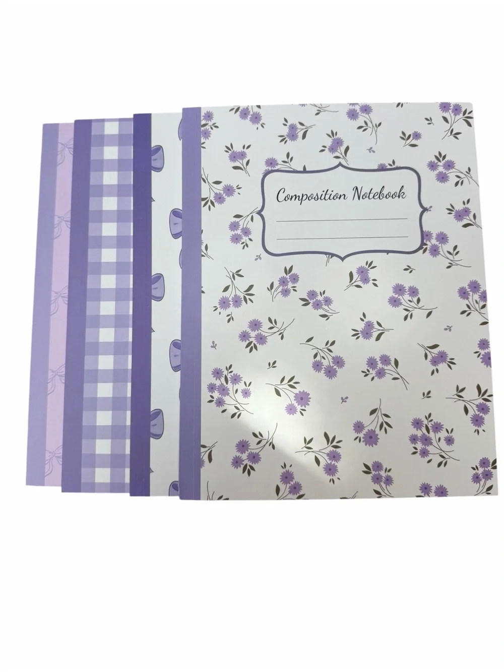 Purple Floral, Plaid and Bow ~9.75” x ~7.5”Composition Notebooks - Set of 4 New